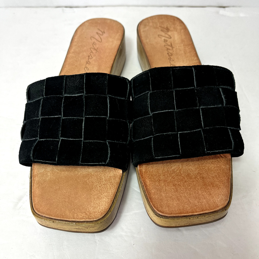 Matisse Hamptons Sandals Clogs Size Women 8 M Black Leather Suede Platform Woven